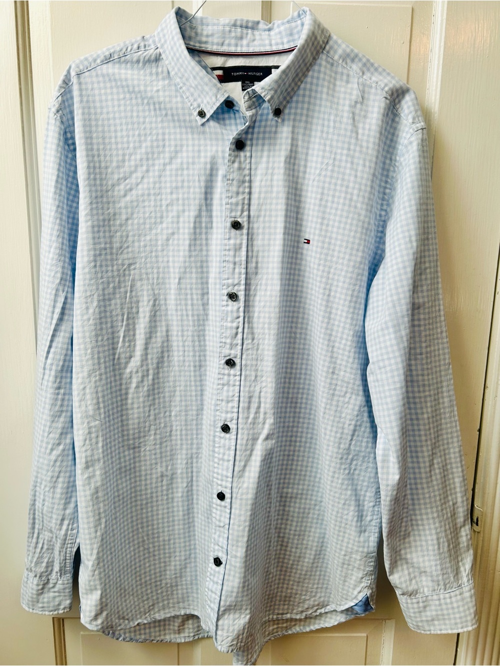 Tommy Hilfiger Men's Light Blue Gingham Long Sleeve Button Down Shirt Size XXL,